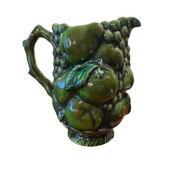 Inarco Retro Boho Green Pitcher, Vtg 6.5” Tall Good Condition 1970’s Fruit Motif - Picture 3 of 5